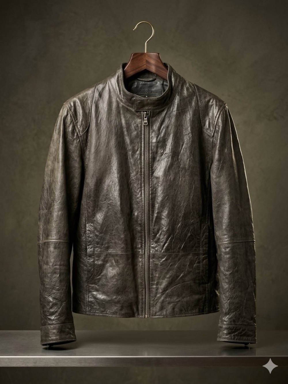 Vintage Kenneth Cole Distressed Leather Moto Jacket - Grey/Black Wash Size S